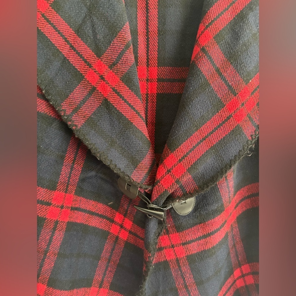 Mud Pie Plaid Sweater Vest Women’s Large Red Black Navy Open Front Layering Vest - Picture 4 of 4